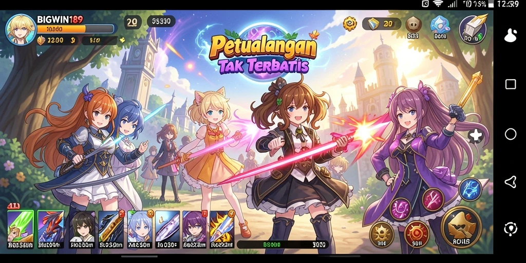 Tangkapan layar gameplay BIGWIN189 menampilkan karakter anime yang penuh warna dan aksi seru.