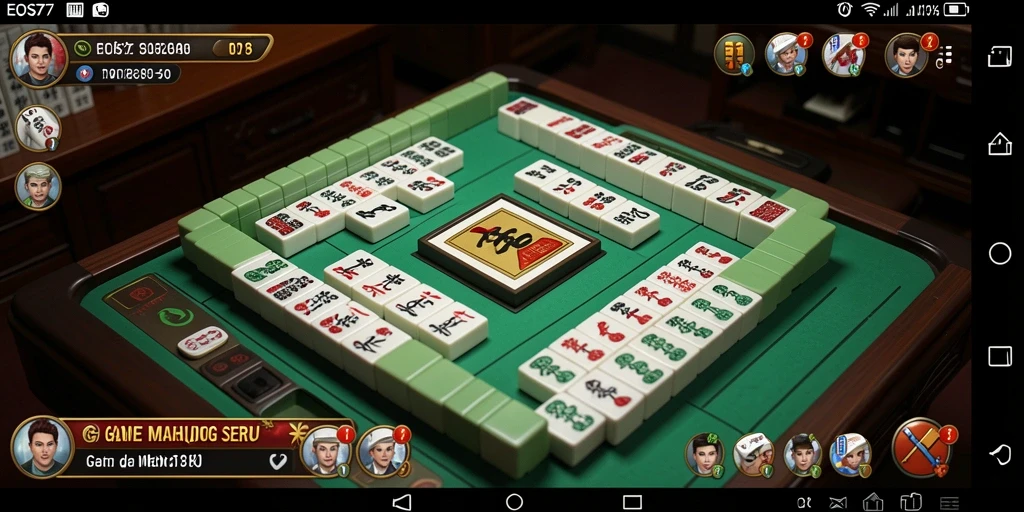 Screenshot permainan EOS77 menampilkan suasana kompetitif Mahjong yang mengasyikkan.
