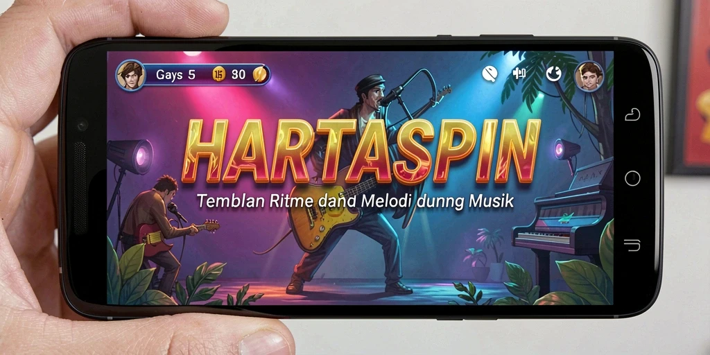 Tampilan menarik dari gameplay HARTASPIN yang penuh musik.