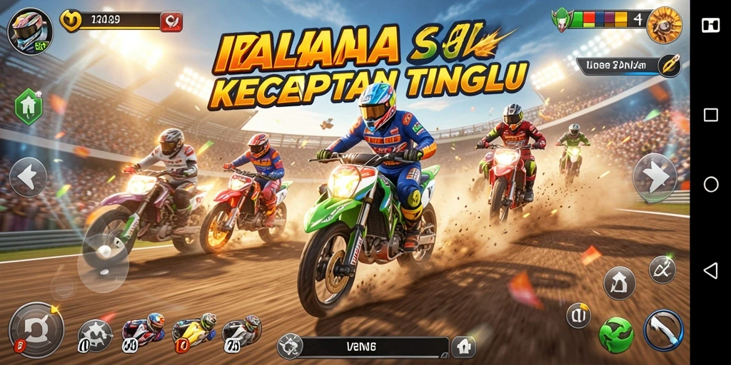 Tampilan gameplay seru dari IDNRAJA dengan mobil cepat dan lintasan menantang.