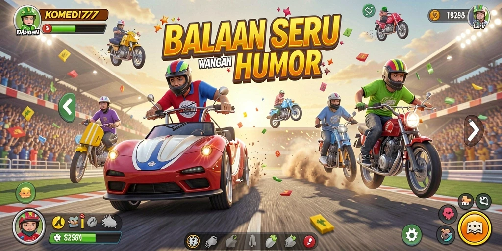 Tangkapan layar gameplay seru dalam balapan lucu KOMEDI77.