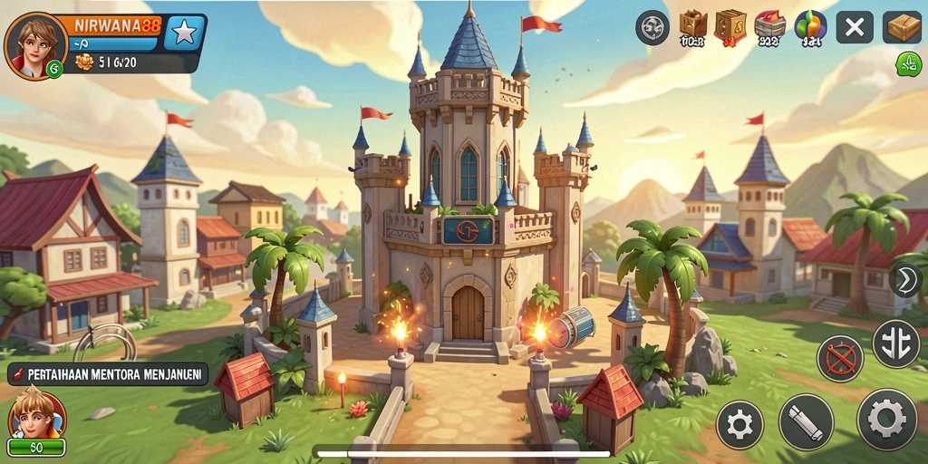 Tampilan gameplay menara pertahanan yang menegangkan di NIRWANA88.
