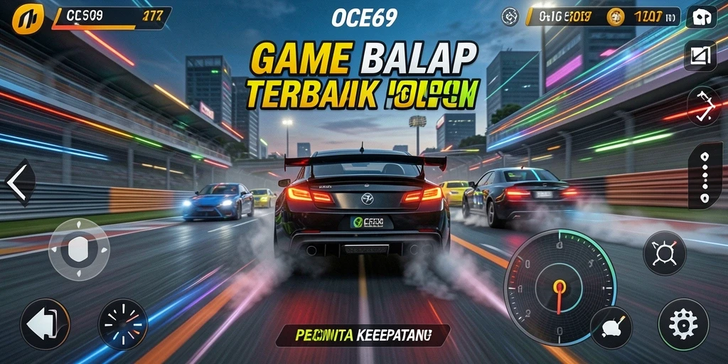Screenshot OCE69 menunjukkan aksi balap yang mendebarkan di trek menantang.