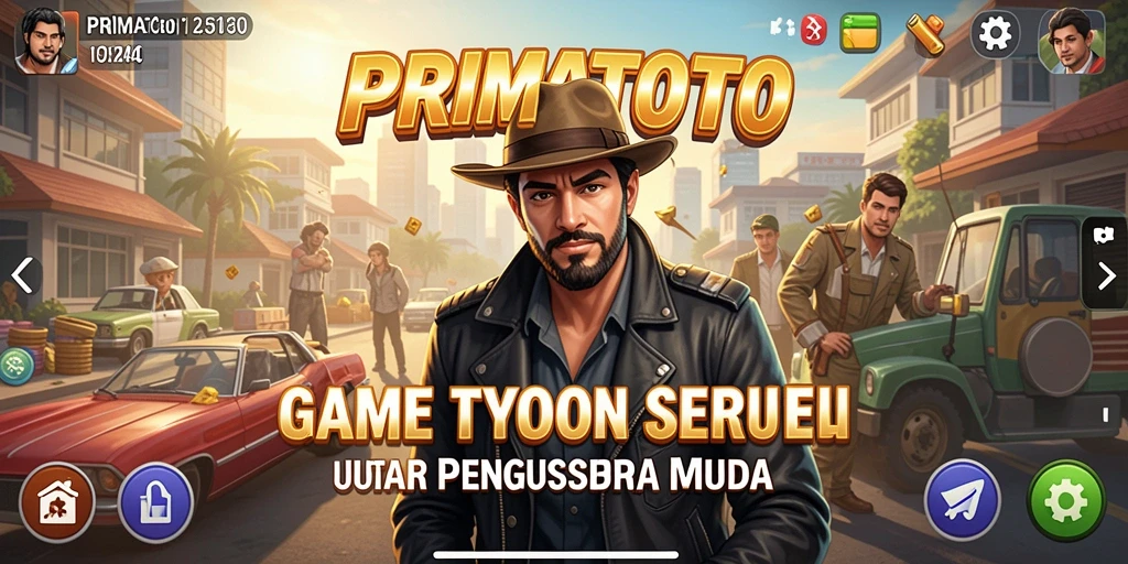 Screenshot gameplay <strong>PRIMATOTO</strong> yang menunjukkan keseruan manajemen bisnis.