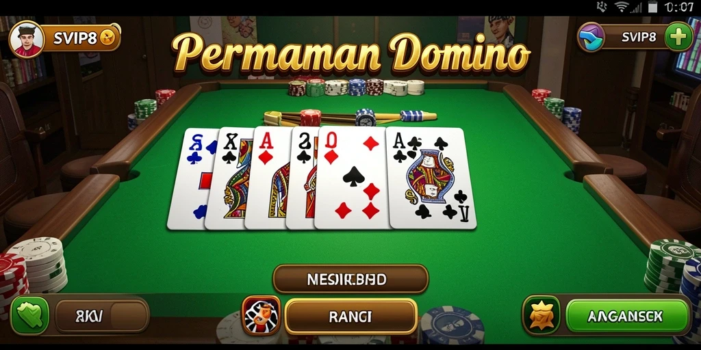 Tampilan gameplay seru dalam SVIP8, bermain Domino dengan teman.